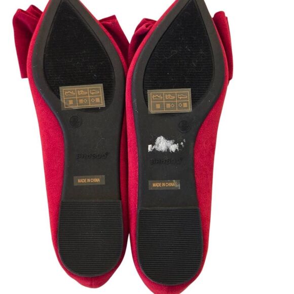 Bamboo Womens Poet Red Velvet Toe Bow Ballet Flats 6.5 - Picture 6 of 11